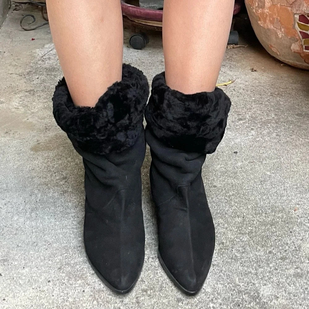 Vintage new black Paul Mayer shearling sheep leather and fur boots